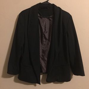 Cropped Black Blazer w/ Houndstooth Print Lining